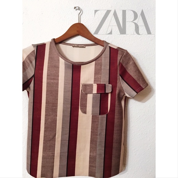 Zara Tops - Zara multicolor vertical lines pocketed tee NWOT